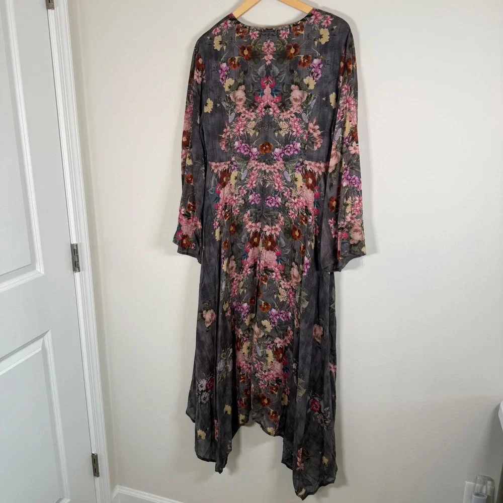 Feathers‎ by Tolani Floral Button Front Floral Print BOHO Midi Dress Small